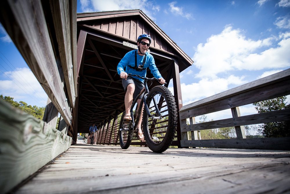 Angled shot of biker in motion.