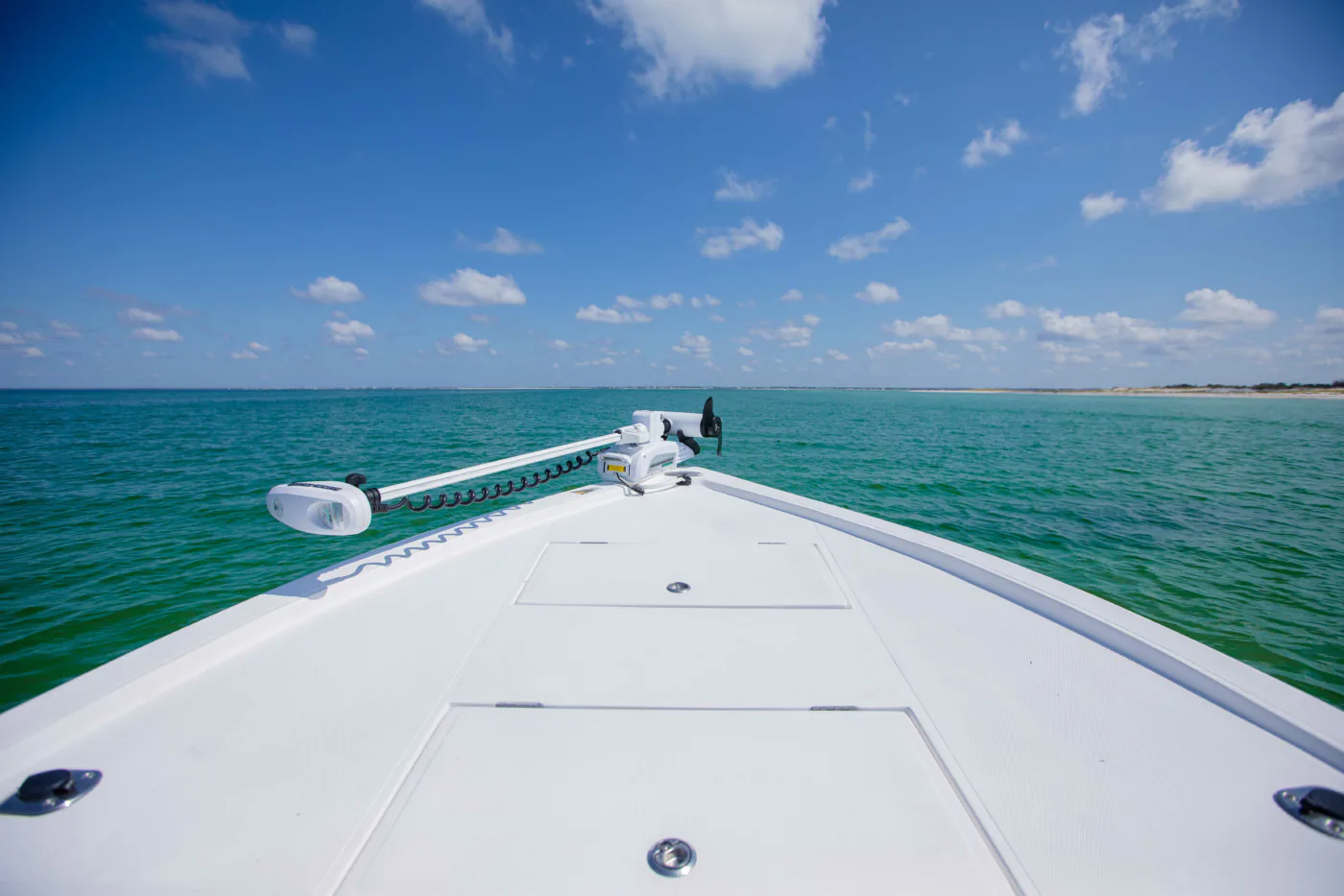 Image of bow of boat overlooking Cape San Blas.
