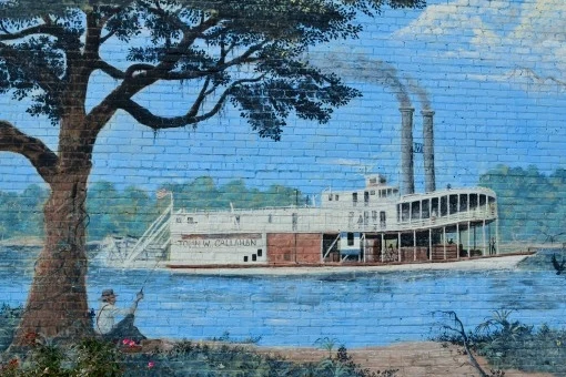 Image of the Chatahoochee Heritage Mural featuring a steamboat.