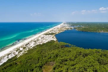 Aerial view of the shoreline at Grayton Beach Drive.